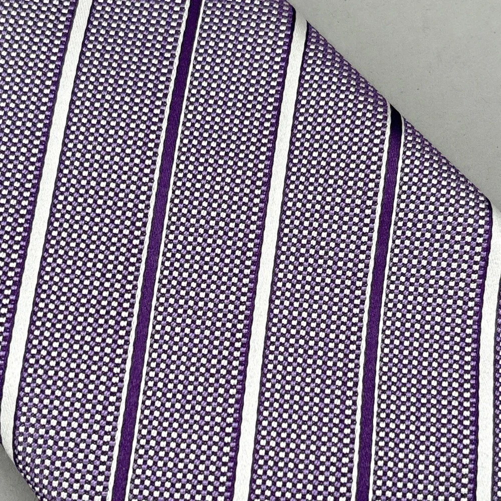 Canali Tie‎ Mens Purple Jacquard Stripe 100% Silk Made Italy Woven Necktie NEW